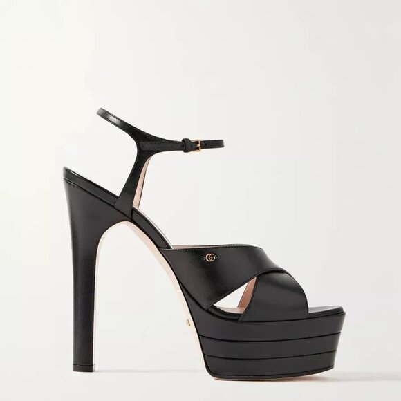 NIB Gucci Platform GG logo black leather Pumps sandals - IT 39/ US 9 - Picture 4 of 11